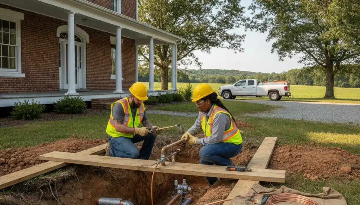 Durham, NC plumber repairing a pipe for a residential plumbing service call