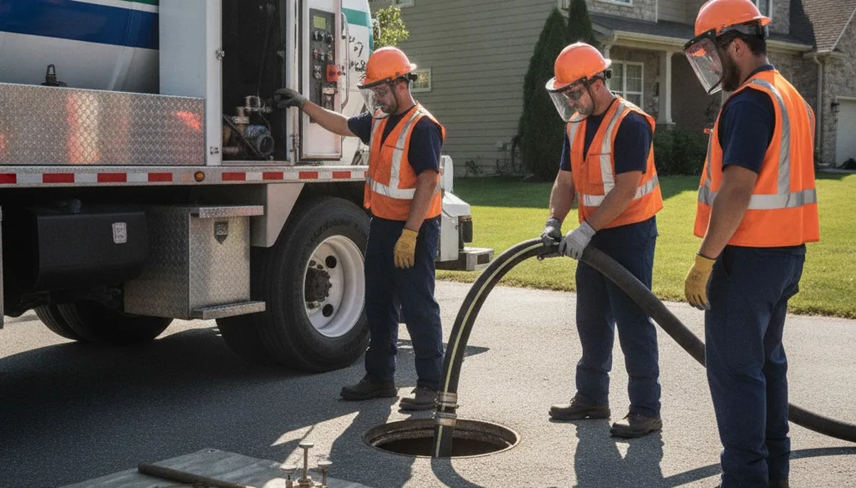 Septic pumping service truck for Durham, NC plumbing repairs and maintenance