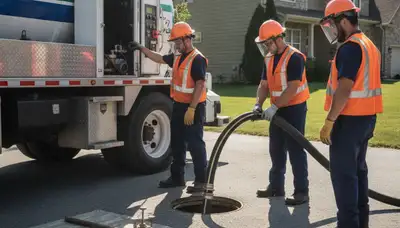 Septic pumping service truck for Durham, NC plumbing repairs and maintenance