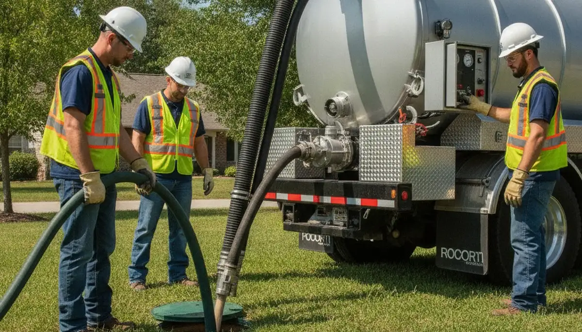 Septic pumping service truck for Durham, NC plumbing repair by On Call Plumbers