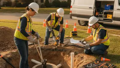 Septic repair technician servicing Durham, NC home drain field for plumbing repair