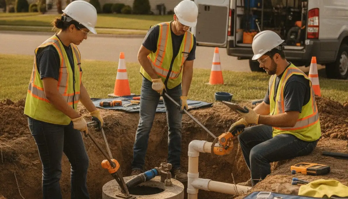 Durham, NC plumber inspecting septic repair system for slow drains and drain field issues