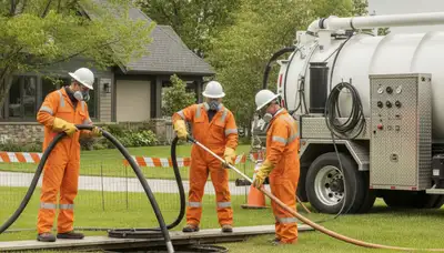 Durham, NC plumber cleaning a residential septic tank for reliable home service