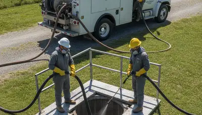 Durham, NC plumber cleaning a residential septic tank for reliable sewer maintenance