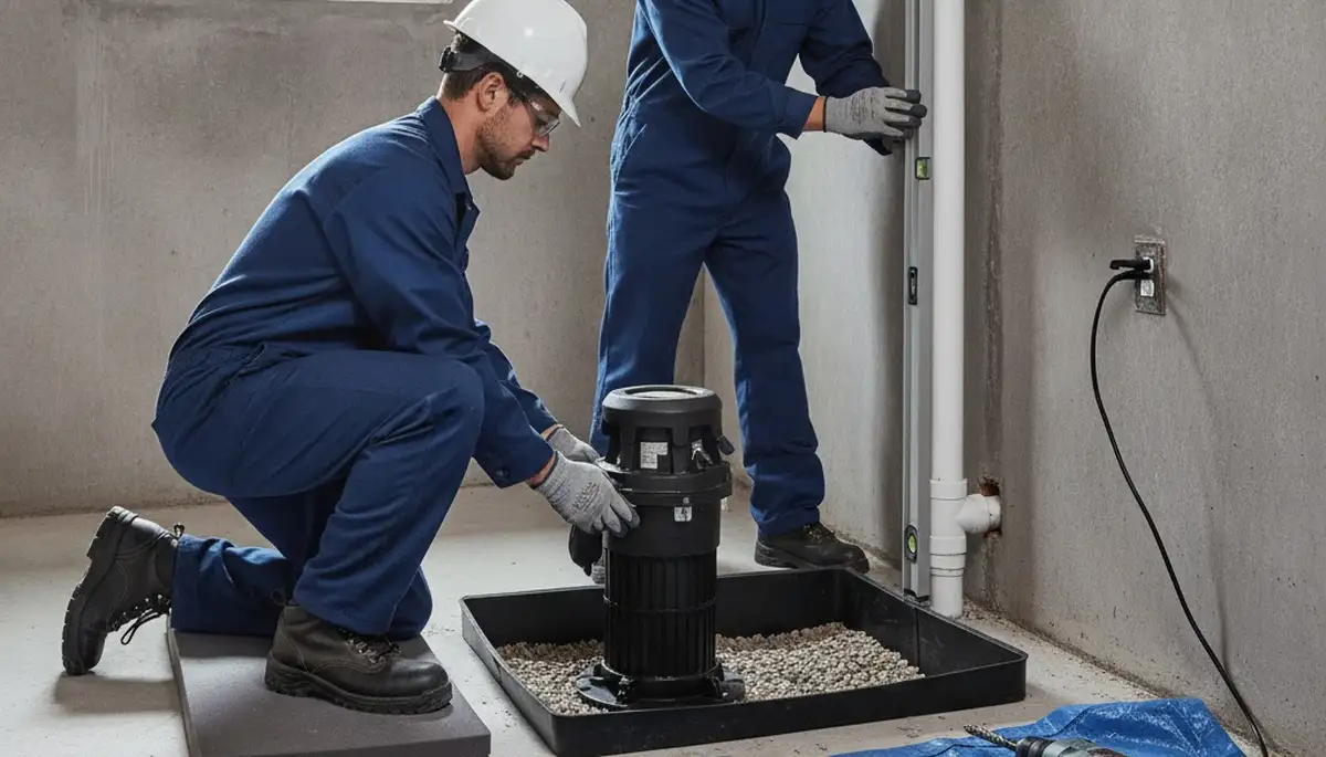 Durham, NC plumber installing sump pump to protect a home basement from flooding